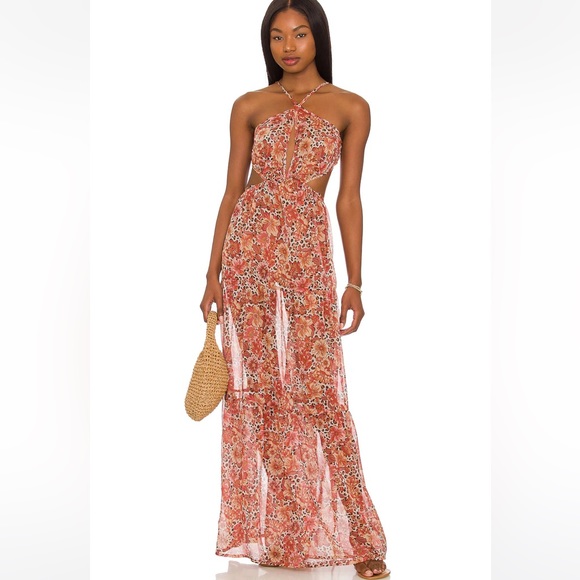 Tularosa Dresses Tularosa Tierra Maxi Dress In Peach Leopard Floral Poshmark